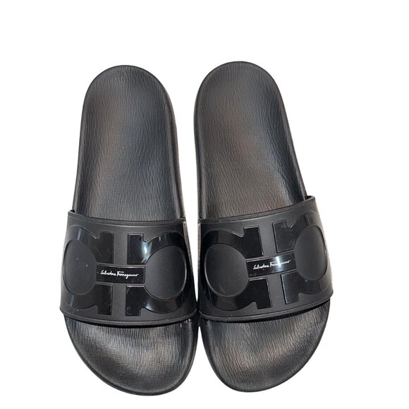 Salvatore Ferragamo BLACK Groove 2 Pools Slide Sandals Size 8M - Used Like New main image 5